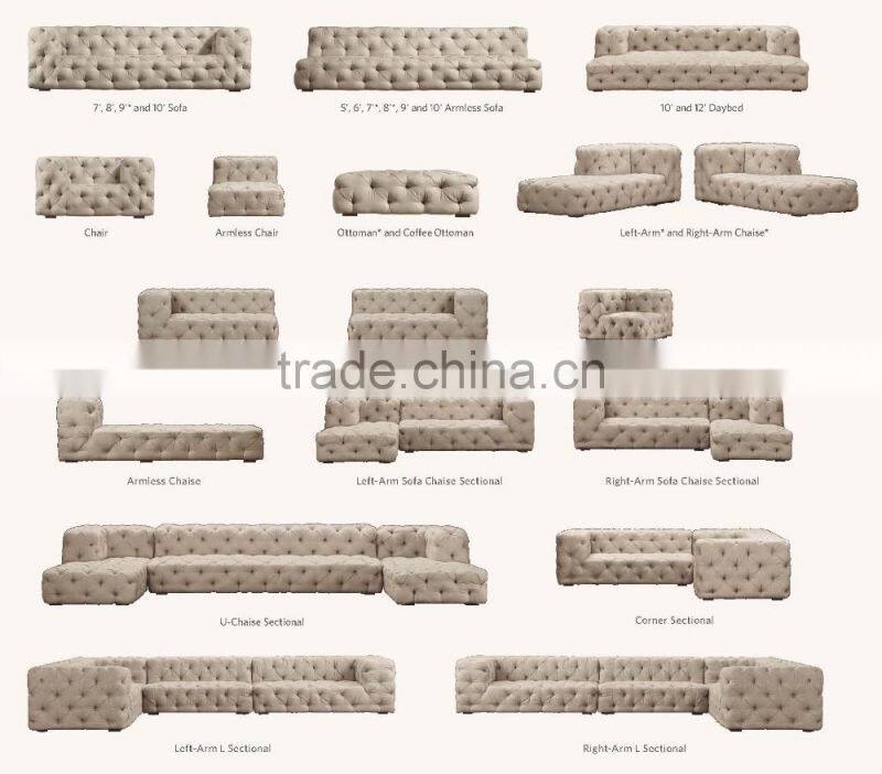 Retro Button Tufted White Genuine Leather Sofa/ U-Shaped Classic Chesterfield Couch Sofa/ American Hot-Sale Living Room Sofa