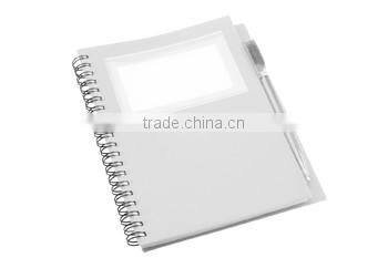 Plastic covered notebook with 70 striped sheets ballpoint pen