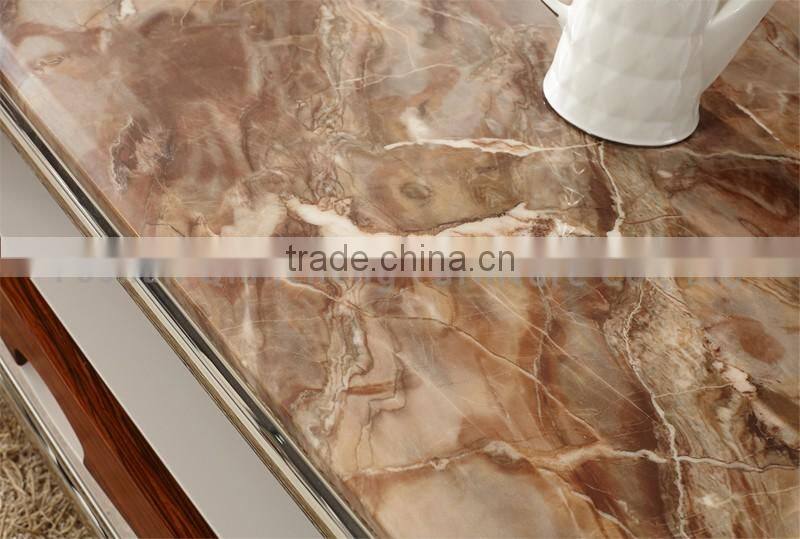 Classic wooden led tv stand furniture with showcase marble top