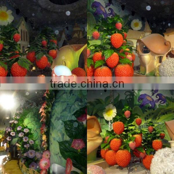 China wholesale manufacturer make PU fake fairy tale world decorative artificial huge raspberry fruits for decoration