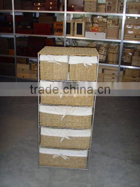 Wooden cabinet with wicker baskets
