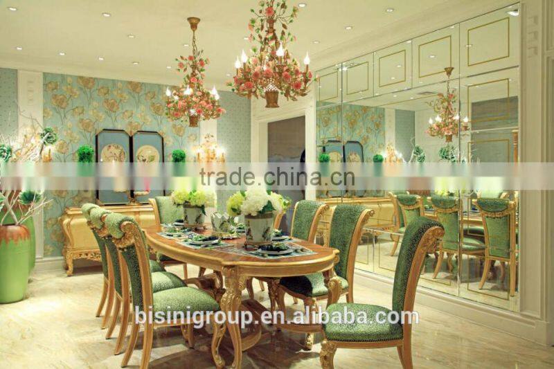 Royal Luxurious French Baroque Wood Carving Round Dining Table with Floral Marquetry Inlay Table Top BF12-03284c