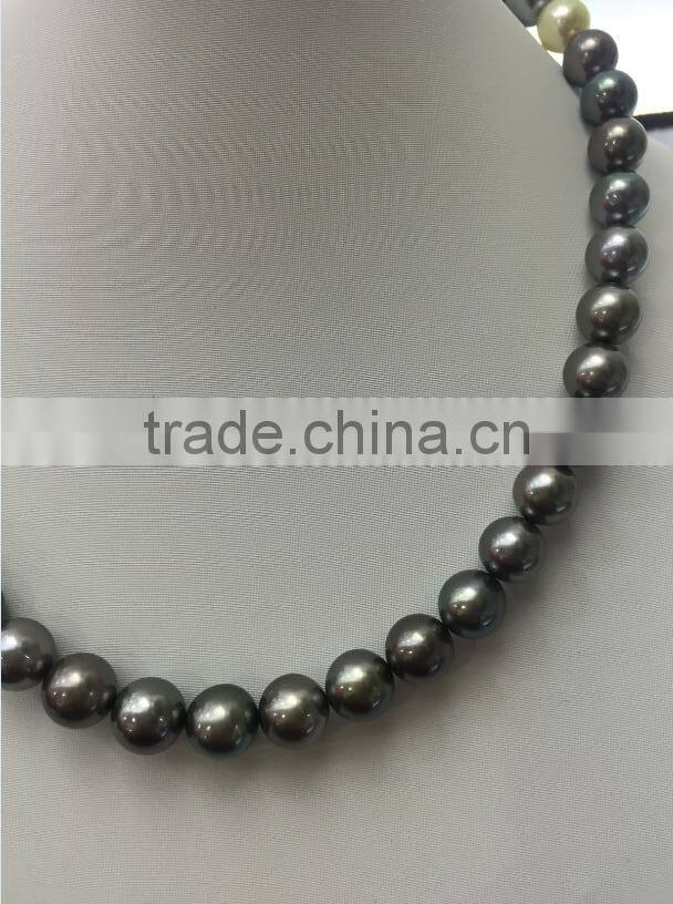 AA 10-11mm colorful South Sea Pearl with 14K Gold clasp necklace