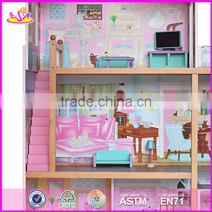 2017 Best design luxurious three floors wooden kids modern dollhouse with furniture W06A247