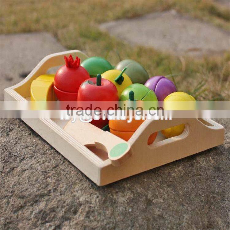 Pretend play kitchen toys wooden cutting fruit set for children W10B185