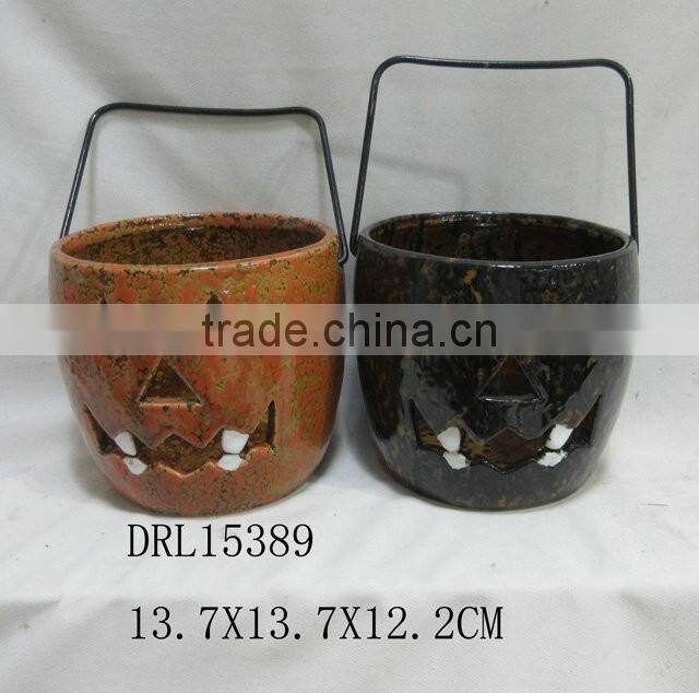 ceramic pumpkin lantern with handle festival holloween decorations