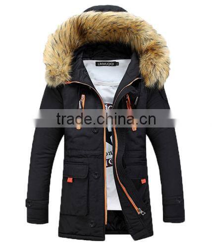 Custom warm fur-collar windproof jacket unisex parka cotton padded men winter jacket