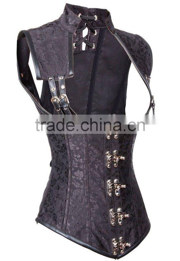 Victoria Brown Steampunk Leather neck slimming corset