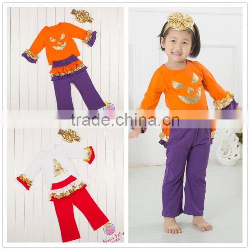 Wholesale high quality Golden Autumn outfits for baby girls Christmas outfits for infant girls