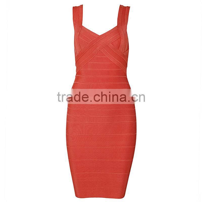 Women Most Popular Sweetheart Strap Plus Size Knee Length Sexy V Neck Club Bandage Dress With Factory Direct H019
