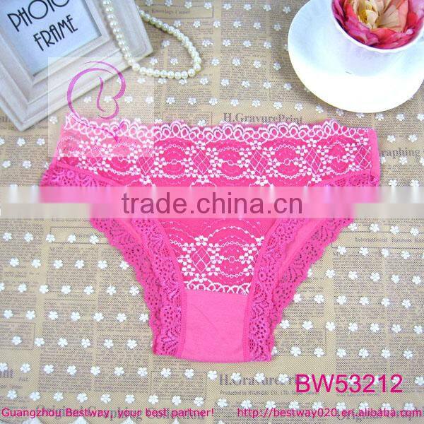 2014 soft cotton fabric women panties with lace for wholesale front full lace back cotton panties for women low price panties