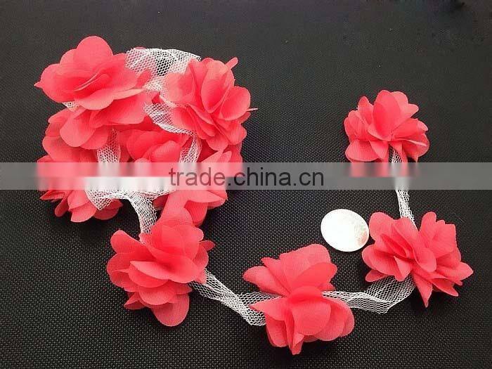 handmade multicolor chiffon tulle flower wholesale chiffon fabric flowers for girl dresses or wedding decoration