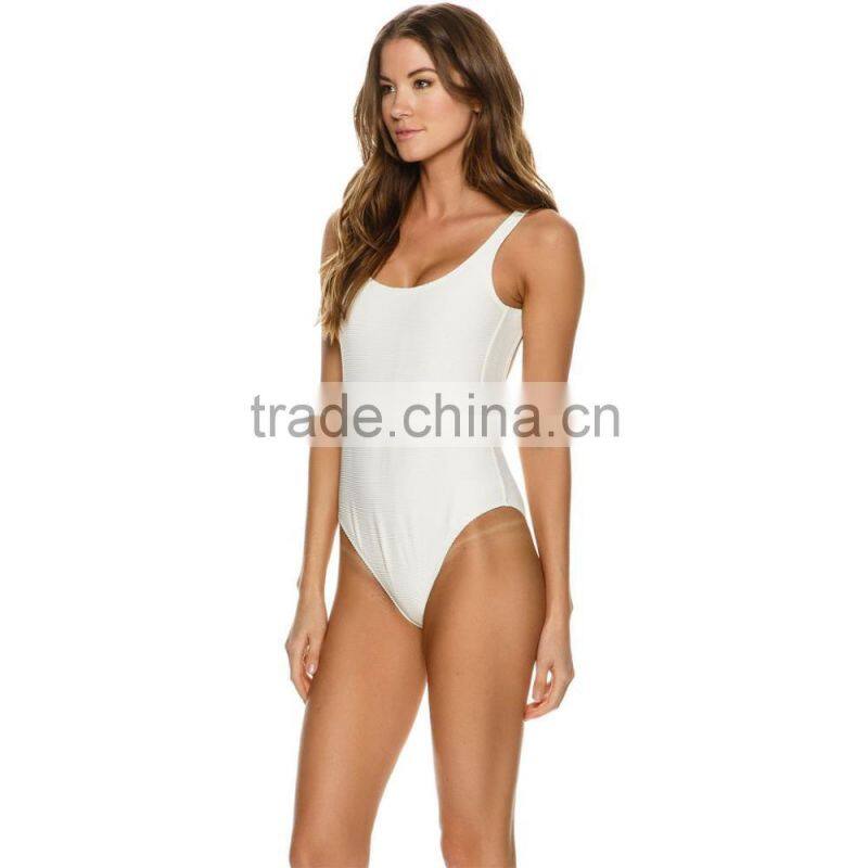 Line Up Ladies One Piece Customizable Ribbed Fabric New Design Womens Swimsuit High Cut Legs Nylon Stretchy Swimwear