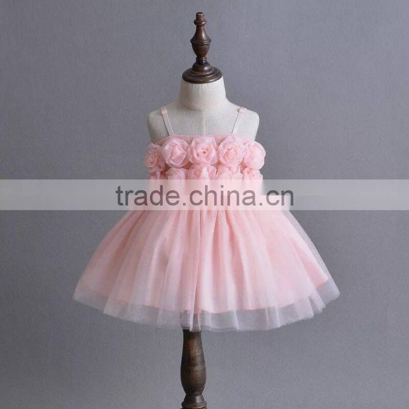 2017 Top Quality kids new model baby 1 years old birthday pink flower party dresses cute white girls first Holy Communion dress