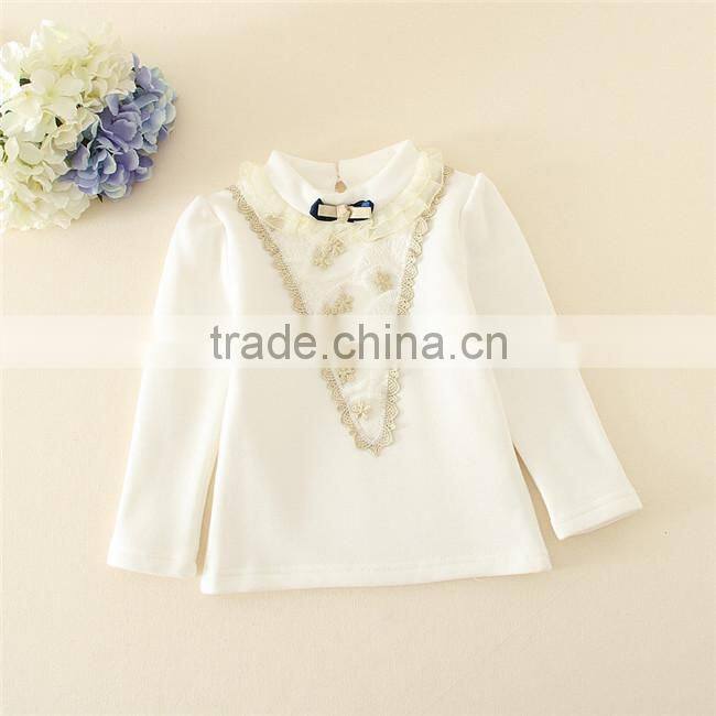 2015 new design girls t-shirts with lace design sweet girl t-shirt with plush in side