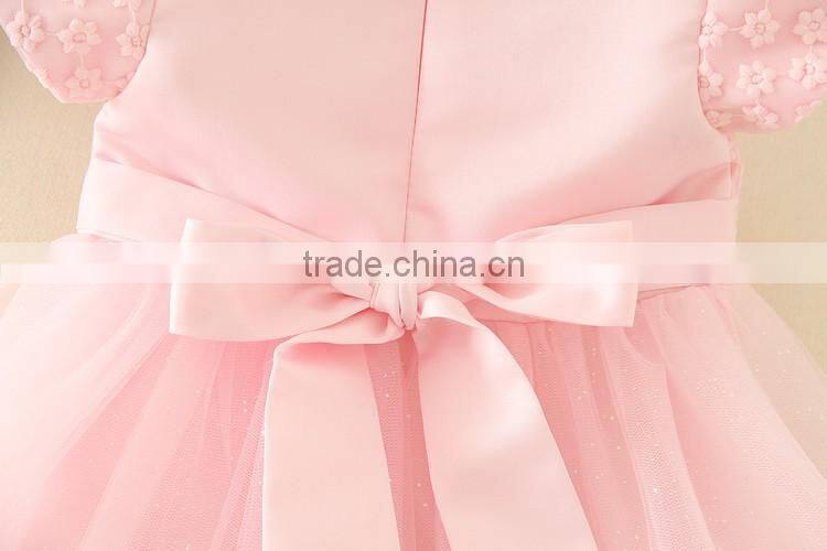 2017 Vietnam Summer Fashion baby frock design Pink short sleeves Embroidery flower Sweet birthday party dresses Turkish dress