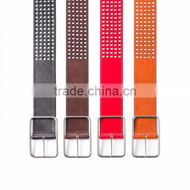 Female Leather Belt Square Pin Buckle Hollowed-out Easily Adjustable Belts