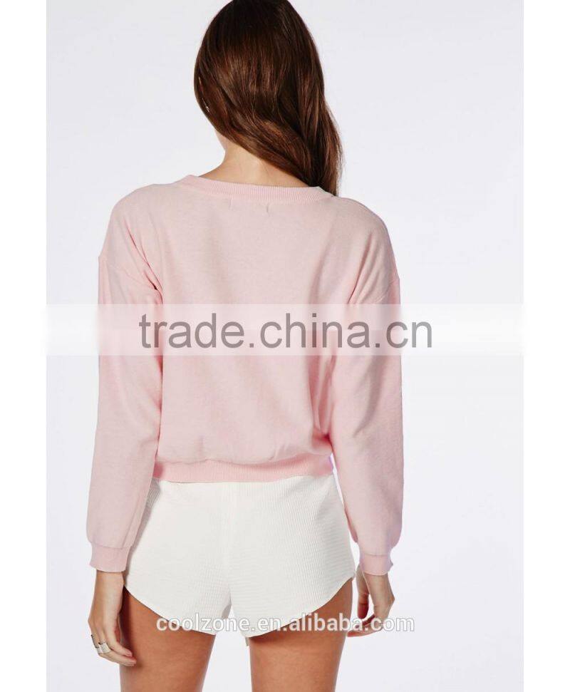 100% Cotton cropped sequined plain hoodies wholesale long sleeve bulk hoodies