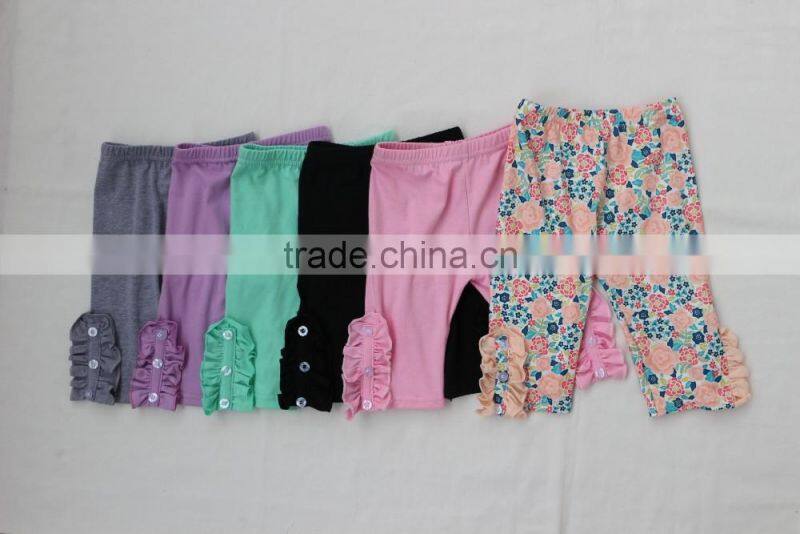 2017 Seasons Baby Girls Cotton Pants Beautiful Kids Girls Solid Color Capris Lace Ruffle