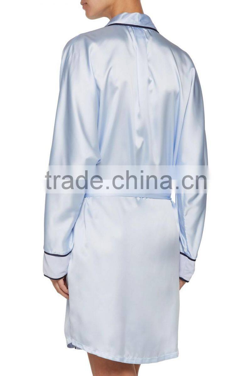Custom Made 100% Polyester Hand Wash Sky-Blue Silk Night Gown for Women