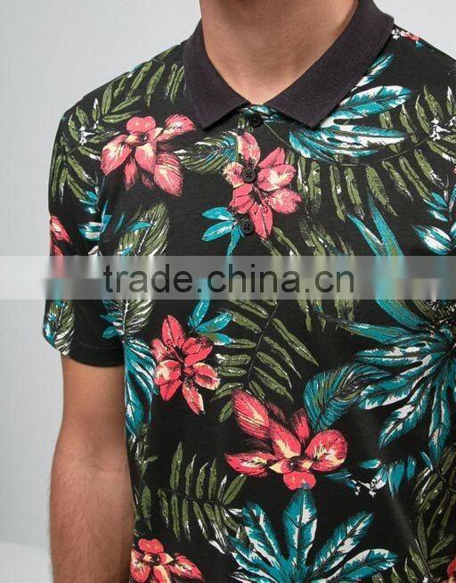 Tropical Leaf Print Polo Shirt