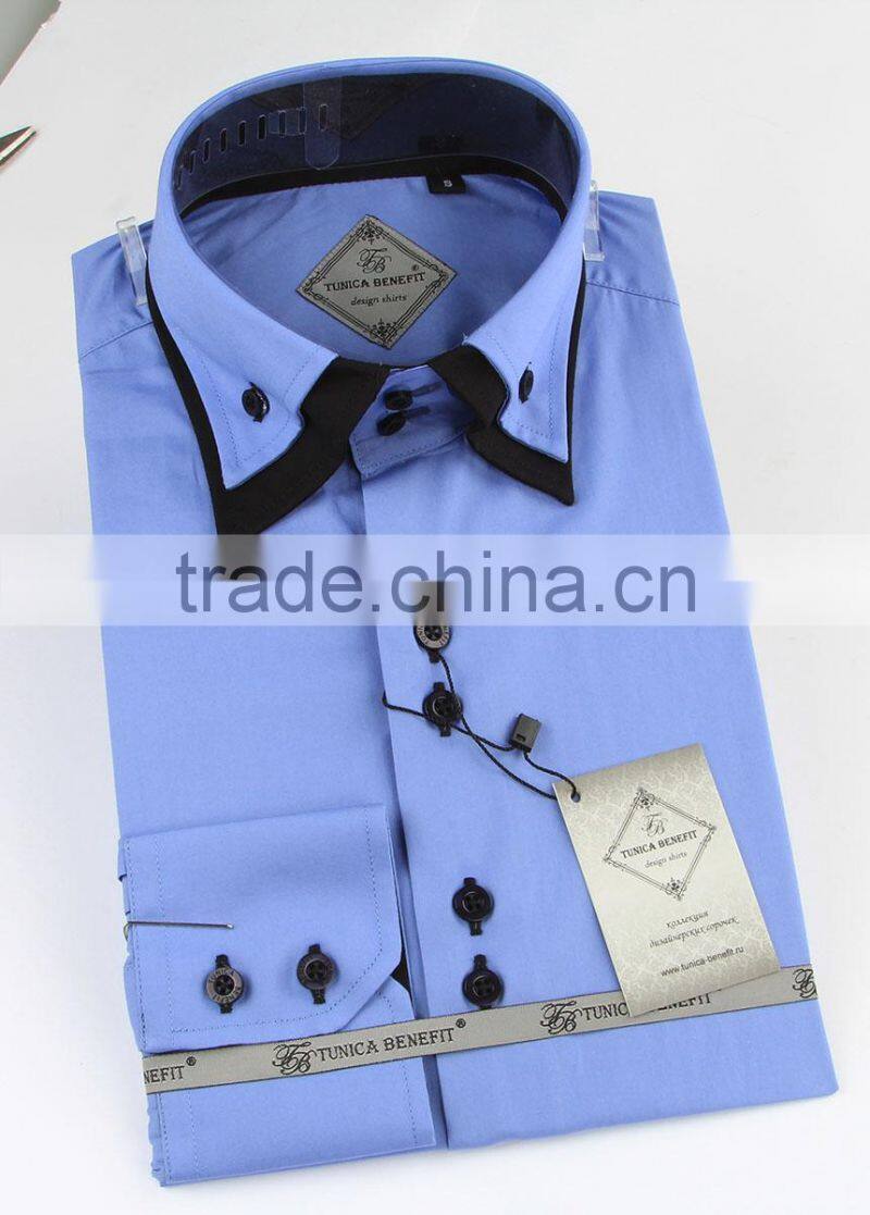 customed double collar contrast color men dress shirt
