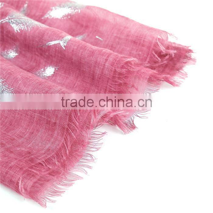 Cotton Polyester Blend Scarves & Wraps Rectangle Silver Fuchsia Feather Custom Made Scarf