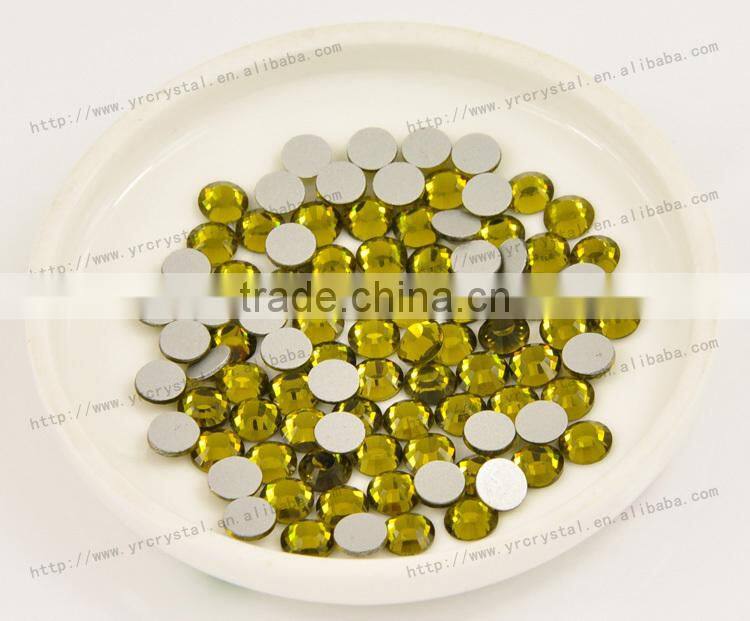 Round shape olivine color silver base crystal rhinestones flat back strass