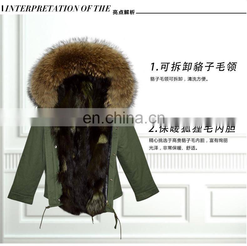Italy Designer Army Real Fox Fur Parka 2016 Women Jackets With Natural Fur Collar