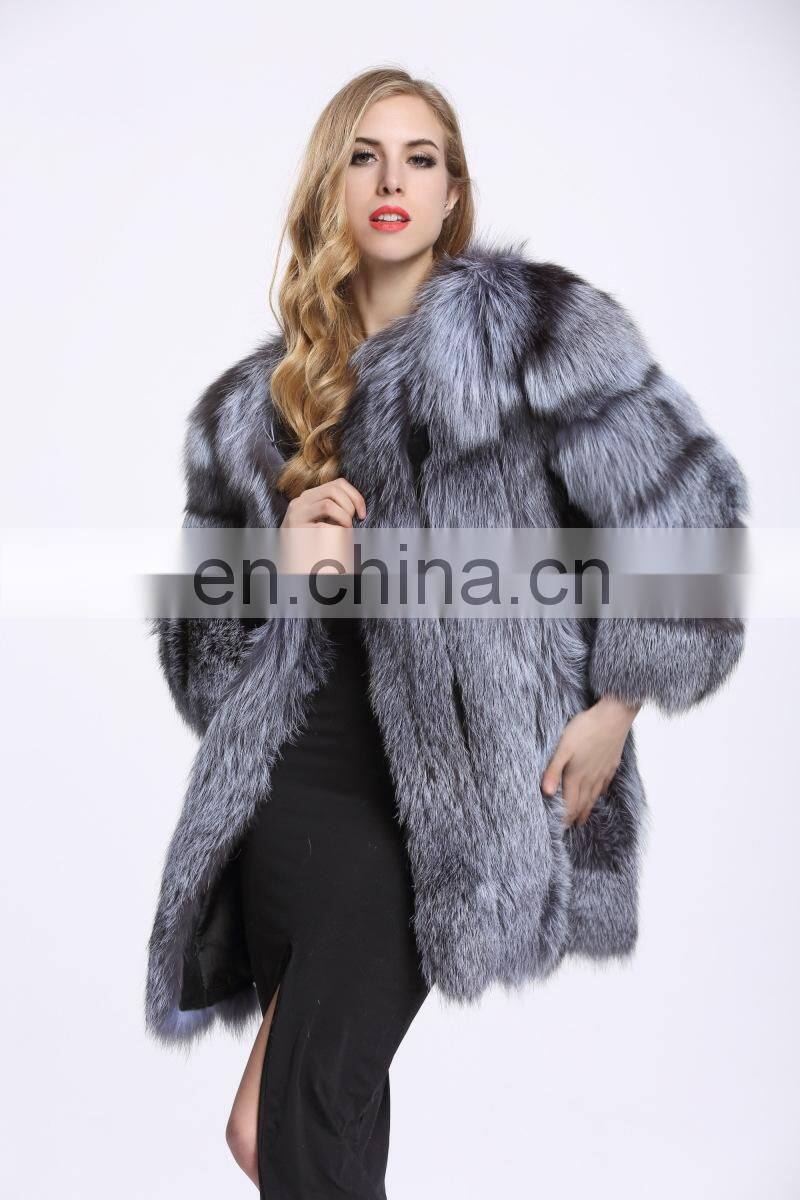 Latest Women Fashionable Fox Fur Jacket Lovely Beautifur Real Silver Fox Fur Coat Sex