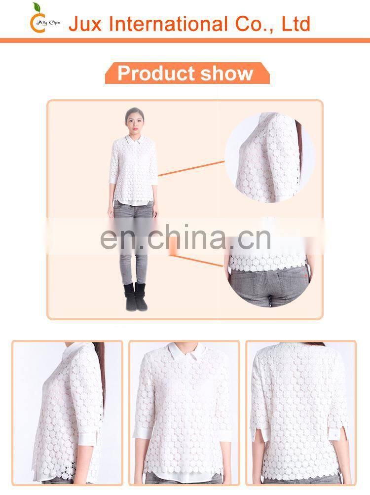 Wholesale custom latest unique cheap casual white short transparent lace dress fabric shirt girls styles designs