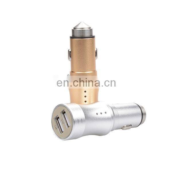 2016 promotional Dual USB Aluminum Alloy Anion Air Cleaner 3.1A Car Charger with safty hammer