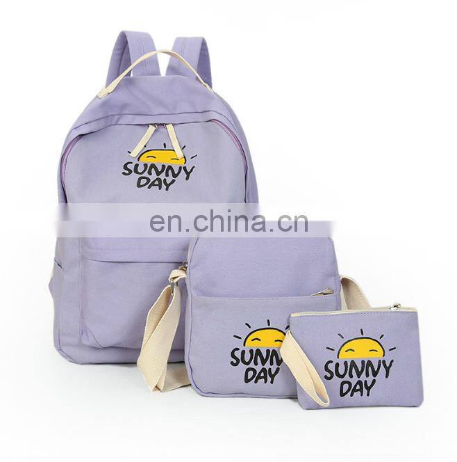 Wholesale fashion canvas 3pcs school backpack bag set