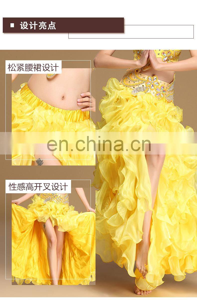 Q-6051 Plus size long organza wave performance belly dance skirt with slit