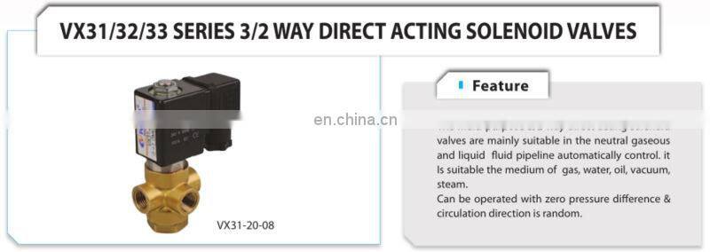 solenoid control valve /VX31/32/33 Series 3/2way Brass Solenoid Valve/ 3/2 way direct acting solenoid valve for 1.6MPa
