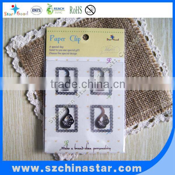 Big flat metal nickel plated steel assorted animal shaped paper clip