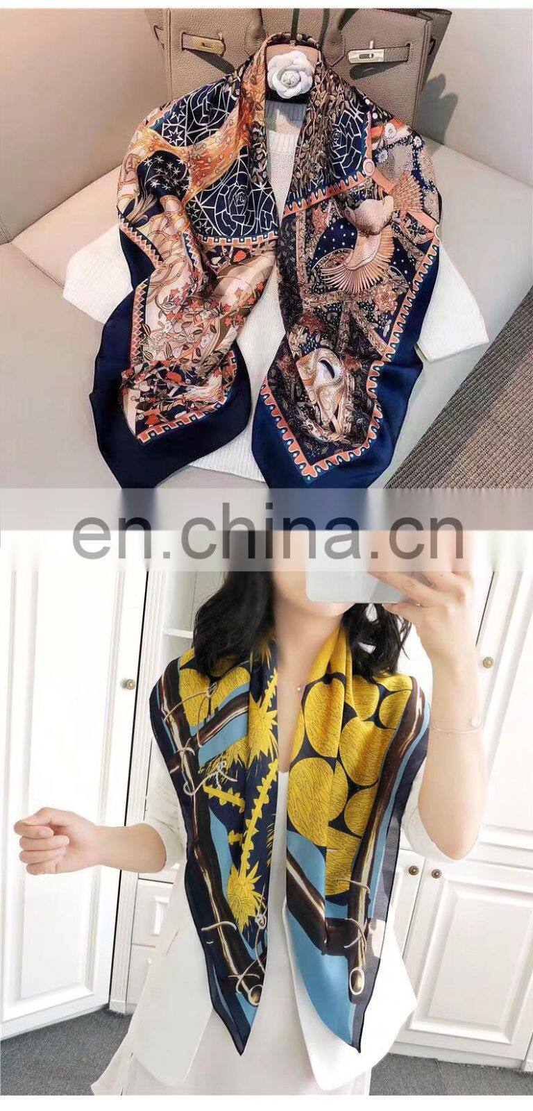 Wholesale spring and summer new artificial silk female scarf 90cm satin square silk scarf sunscreen beach towel