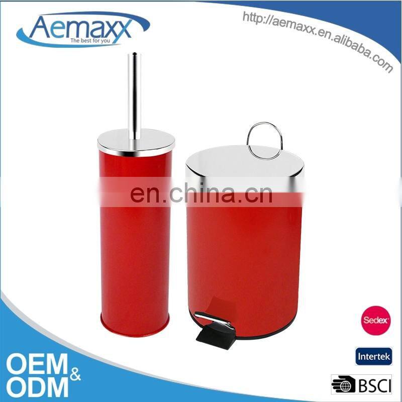 Bathroom accessories set black custom color small metal pedal bin and toilet brush with holder sets