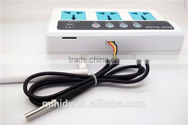 2200W 10A QUADBAND SMS/CALL Remote Controlled GSM Power Socket with 3 Outlets Which Also Supports Temperature Control