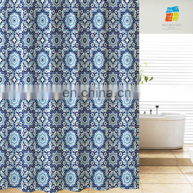 Latest design blue tile collection peva shower curtain