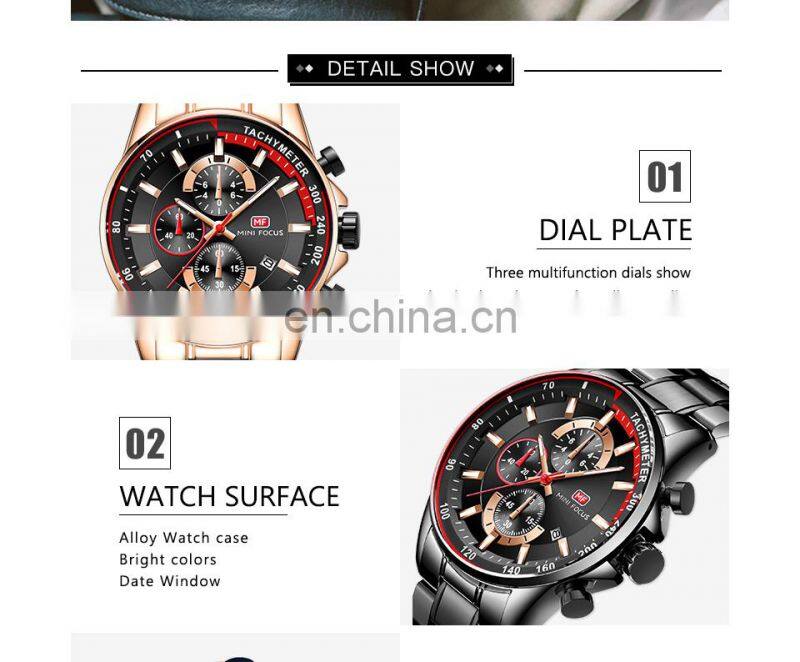 MINI FOCUS MF0218G Luxury Watch For Men Stainless Steel Quartz Relogio Masculino Mens Watches Silver