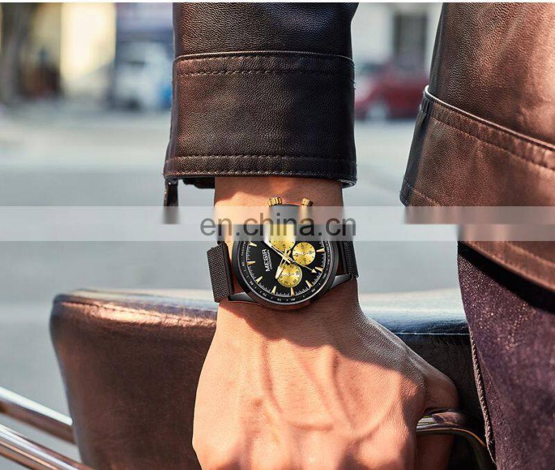 MEGIR 2153 Men Quartz Watches Military Sports Luxury Waterproof Luminous Mesh Band Chronograph Wristwatch