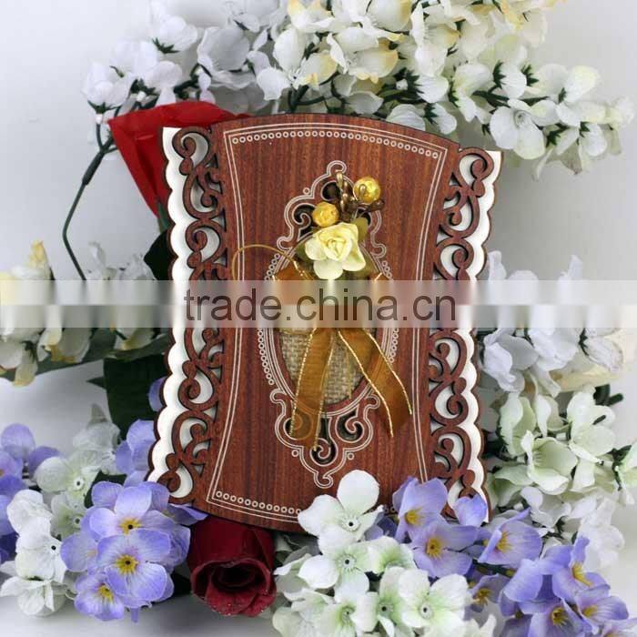 Wholesale Newest Luxury Laser Cut 2016 Wedding Cards with Gold Ribbon