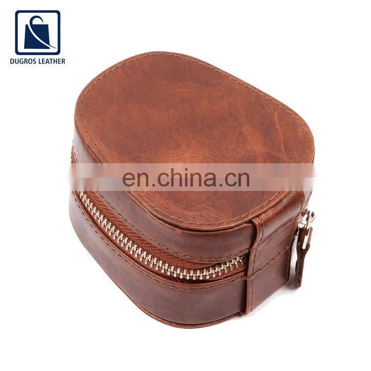 Modern Design Nickle Fitting Polyester Lining Material Zip Closure Unisex Genuine Leather Box