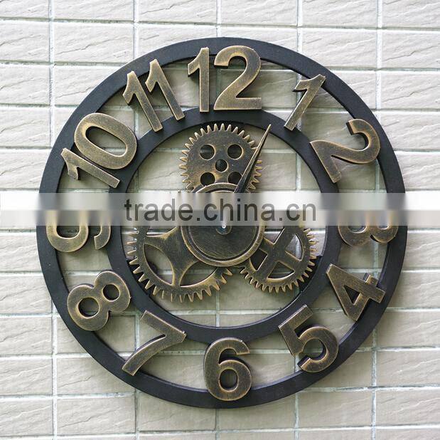 Handmade Oversized 3d Retro Rustic Decorative Luxury Art Big Gear Wooden Vintage Large Wall Clock on the Wall for Gift