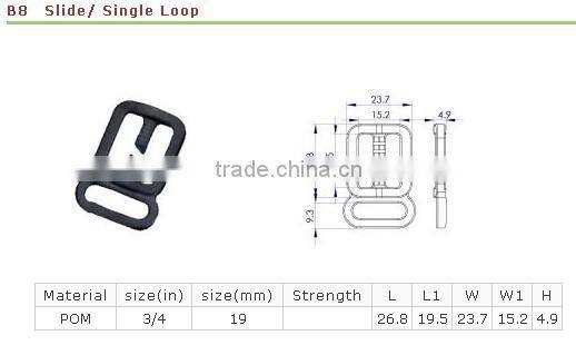 Plastic adjustable strap slide buckle for bag webbing