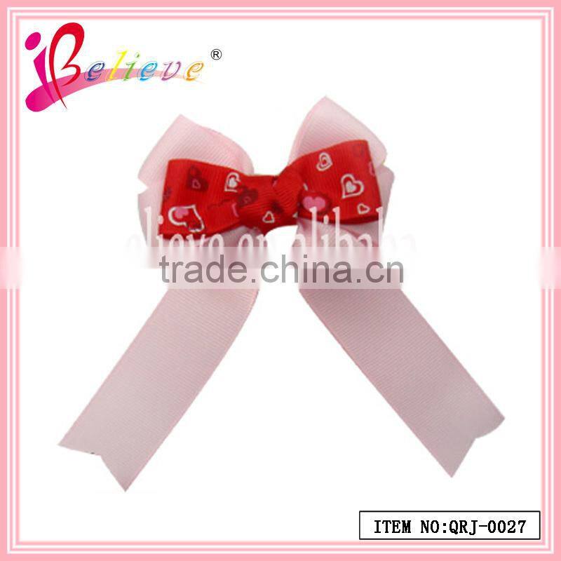 Factory wholesale grosgrain ribbon bow hairgrips cheer leading bows for valentines day (QRJ-0027)