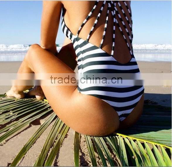 High Cut Stripe One Piece Swimsuit Sexy Girl