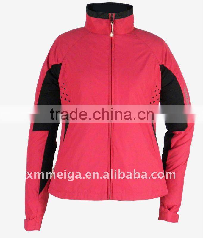 New styles, ladies softshell jacket,100% polyester pongee,waterproof jacket,with reflective print,print in back