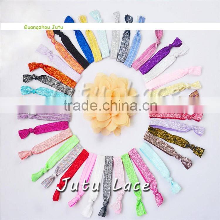 Shiny frosted elastic hair tie 5/8''Fold Over Elastic cheap wide headbands FOE